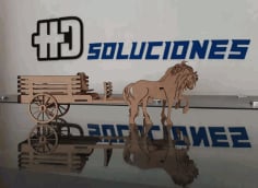 Laser Cut Wooden 3D Model Horse Carriage Vector File