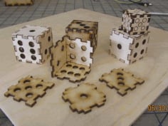 Laser Cut Wooden 3D Puzzle Dice DXF Vector File