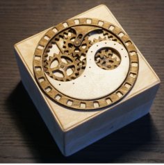 Laser Cut Wooden 3D Puzzle Gear Box for Storage Vector File