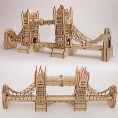 Laser Cut Wooden 3D Puzzle London Tower Bridge Model Template Vector File