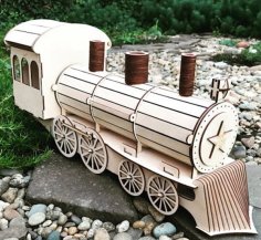 Laser Cut Wooden 3D Puzzle Steam Train Toy Model Vector File