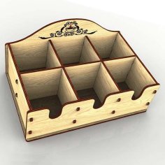 Laser Cut Wooden 6 Compartment Organizer Box CDR and DXF File