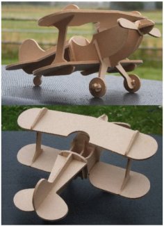 Laser Cut Wooden Airplane 3D Model Flower Holder Pot DXF File