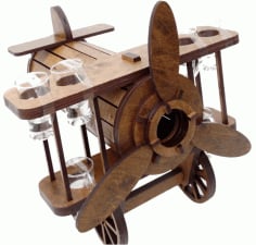 Laser Cut Wooden Airplane Bottle Holder with Glass Stand Vector File