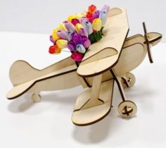 Laser Cut Wooden Airplane Model Flower Stand Plant Pot Free Vector