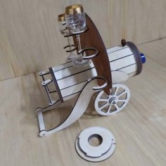 Laser Cut Wooden Antique Cannon Drink Bottle Holder and Glass Organizer DXF File