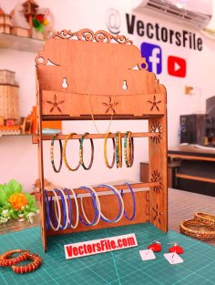 Laser Cut Wooden Bangle Stand Jewellery Organizer Holder Makeup Shelf Stand CDR and DXF File
