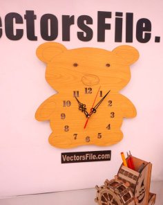 Laser Cut Wooden Bear Wall Clock Animal Clock Wall Decor Idea CDR and SVG File