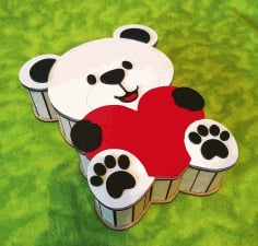 Laser Cut Wooden Bear with Heart Box Vector File