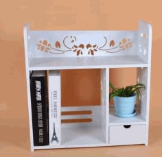 Laser Cut Wooden Book Shelf with a Drawer for Small Things Vector File