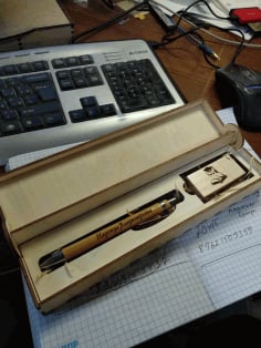 Laser Cut Wooden Box for Pen and Usb Flash Drive CDR File