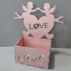 Laser Cut Wooden Box with Angels Love Heart Gift Box CDR and DXF File