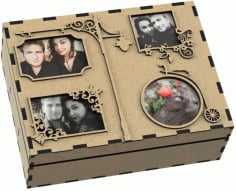 Laser Cut Wooden Box with Photo Frame Layout Vector File