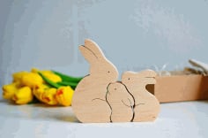 Laser Cut Wooden Bunny Puzzle Bunny Family Easter Kids Gift Toys Free CDR Vectors File