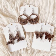 Laser Cut Wooden Butterfly Earrings Women Jewelry Design Vector File