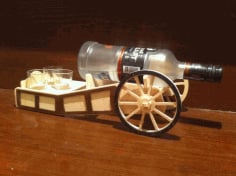 Laser Cut Wooden Cart Bottle Rack with Glass Holder CDR File