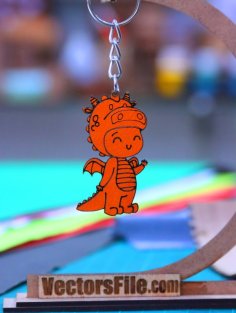 Laser Cut Wooden Cartoon Character Keychain Design Keyring Template DXF and CDR File