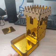 Laser Cut Wooden Castle Tower for Dice Vector File