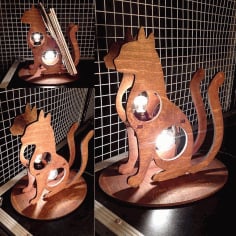 Laser Cut Wooden Cat Shape Lamp 3D Puzzle Free CDR Vectors File