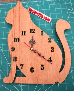 Laser Cut Wooden Cat Wall Clock Plywood Animal Clock DXF and CDR File