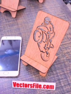 Laser Cut Wooden Cell Phone Stand Wood Mobile Stand for Bikers CDR and SVG File