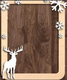 Laser Cut Wooden Christmas Photo Frame with Snowflake and Deer Vector File