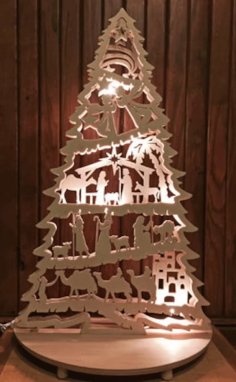 Laser Cut Wooden Christmas Tree Decorative Night Lamp CDR File