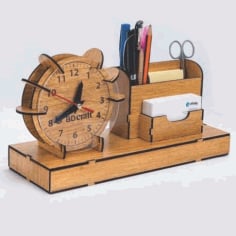 Laser Cut Wooden Clock Organizer with Drawer Vector File