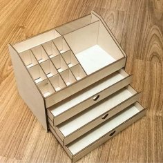 Laser Cut Wooden Cosmetics Organizer Box with Drawer Vector File
