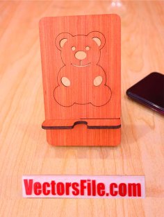 Laser Cut Wooden Cute Teddy Bear Mobile Holder Plywood 4mm Cell Phone Stand Vector File