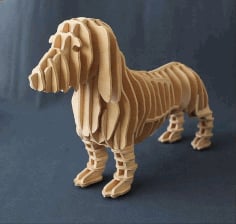 Laser Cut Wooden Dachshund Dog 3D Puzzle Model Free Vector