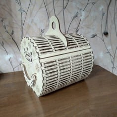 Laser Cut Wooden Decorative Basket DWG, CDR and DXF File