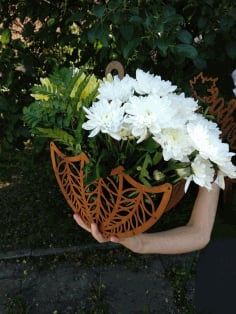Laser Cut Wooden Decorative Flower Basket 3D Puzzle CDR File