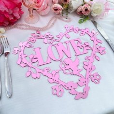 Laser Cut Wooden Decorative Heart Love With Cupid Free CDR Vector File