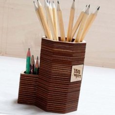 Laser Cut Wooden Decorative Pen Holder Pencil Organizer CDR and DXF File