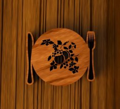 Laser Cut Wooden Decorative Placemat with Flower Laser Engraving CDR File