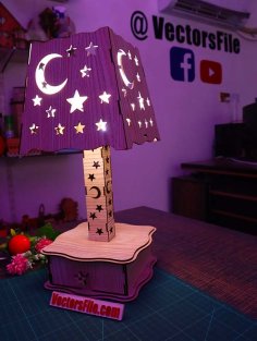 Laser Cut Wooden Decorative Table Lamp with Storage Box with Drawer MDF 3mm CDR File
