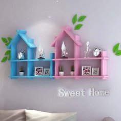 Laser Cut Wooden Decorative Wall Display Shelf Sweet Home CDR and DXF File