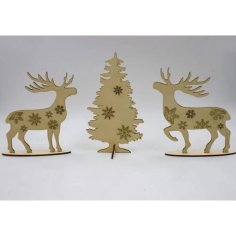 Laser Cut Wooden Deer Ornament Christmas Tree Decor Element CDR and DXF File