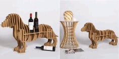 Laser Cut Wooden Dog Wine Rack, Wooden Animal Shelf, Storage Shelf  Free Vector