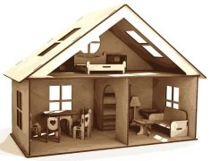 Laser Cut Wooden Doll House 3D Model Vector File