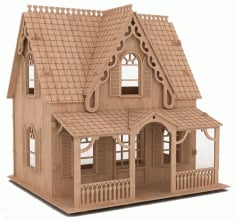 Laser Cut Wooden Dollhouse with Balcony CDR and Ai Vector File