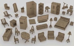 Laser Cut Wooden Drawing of Doll House Furniture CDR, DXF and Ai File