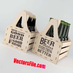 Laser Cut Wooden Drink Caddy 6 Bottles 4mm CDR and SVG Free Vector File