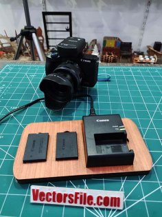 Laser Cut Wooden DSLR Camera Battery Organizer and Charging Stand Vector File