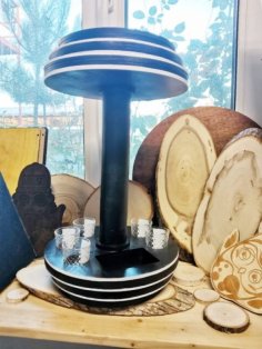 Laser Cut Wooden Dumbbell Shaped Mini Bar Bottle Holder with Glass Stand CDR and DXF File