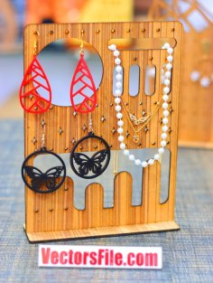 Laser Cut Wooden Earring Display Stand Jewellery Hanger Stand DXF and CDR 3mm File
