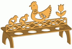 Laser Cut Wooden Egg Stand Hen with Chickens Vector File
