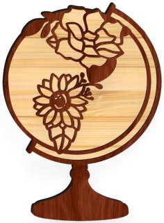 Laser Cut Wooden Engraving Globe with Flower Pattern CDR File