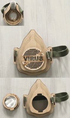 Laser Cut Wooden Face Mask With Replaceable Filter CDR Vectors File